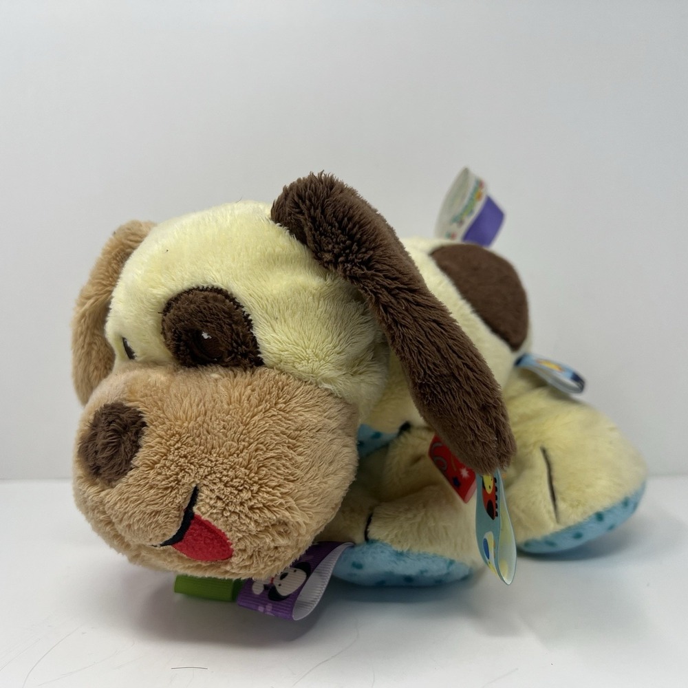 Taggies Puppy Dog Plush 8 Inch Brown Cream Sensory Lovey Rattle Toy